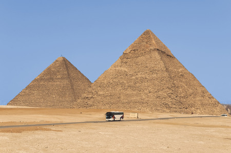 Tourist bus near the pyramids of Gizaの写真素材