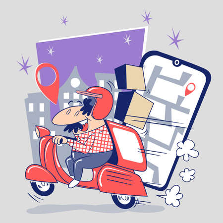 Scooter Courier Delivery Vector Illustration Design Shipping Box From Mobile Digital Websiteのイラスト素材