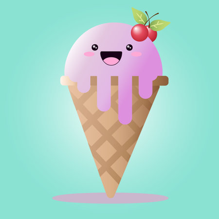 3D Cute  Cone Ice Cream Vector Illustration Design With Cute Face Cartoon Characterのイラスト素材