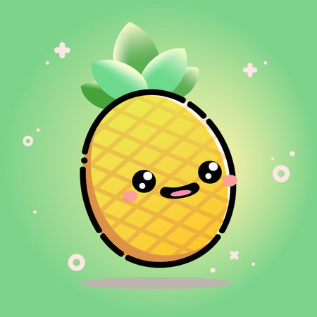 Cute Funny Pineapple Vector Cartoon illustration Design with Iconic Face Suitable for Fashion , Sticker ,  Brand , Kid Doodle, natural juicy foodのイラスト素材