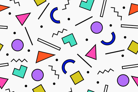Memphis seamless pattern. Retro style 80s-90s. Abstract colorful geometric background. Vector Illustration.のイラスト素材