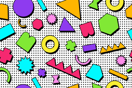Seamless pattern with geometric shapes in pop art style. Vector illustration.のイラスト素材
