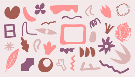 Set of hand drawn abstract shapes in pastel colors. Vector illustration.のイラスト素材