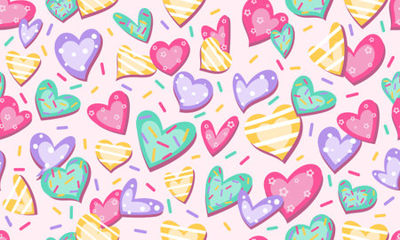 Seamless pattern with hearts and confetti. Hand-drawn illustration.のイラスト素材