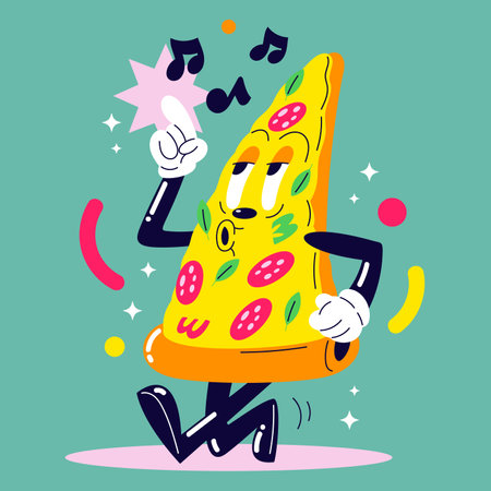 Pizza character vector illustration in flat cartoon style. Food and drink concept.のイラスト素材