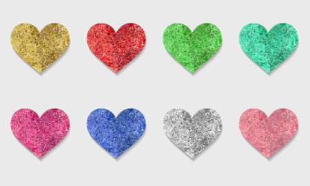 Set of colorful hearts isolated on white background. 3d illustration. with glitter effectのイラスト素材