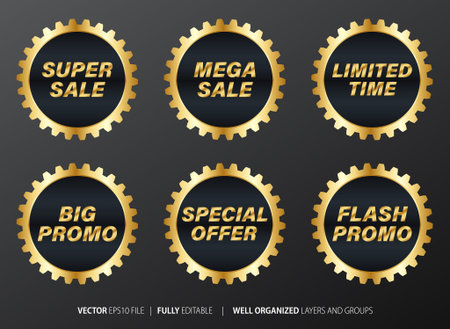 Set of golden badges for sale and special offer. Vector illustration.のイラスト素材