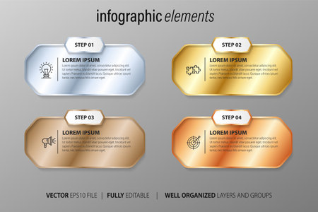 Vector set of gold and silver labels for infographics, web design.のイラスト素材