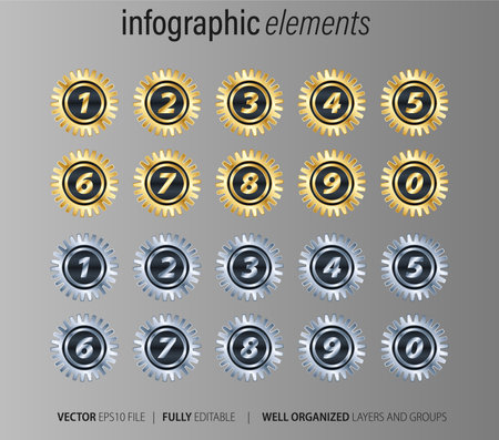 Set of gold and silver icons for web design. Vector illustration.のイラスト素材