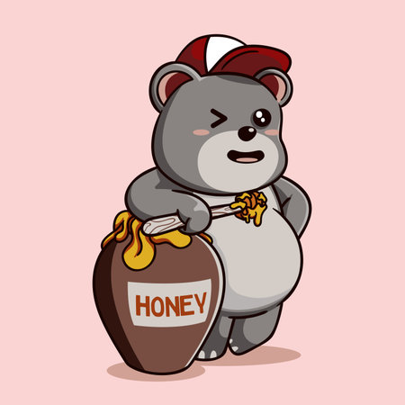 Cute bear with a pot of honey. Vector cartoon illustration.のイラスト素材