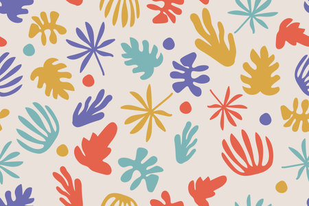 Seamless pattern with hand drawn tropical leaves. Vector background.のイラスト素材