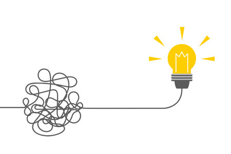 Idea concept. Lightbulb with tangled lines. Vector illustrationのイラスト素材