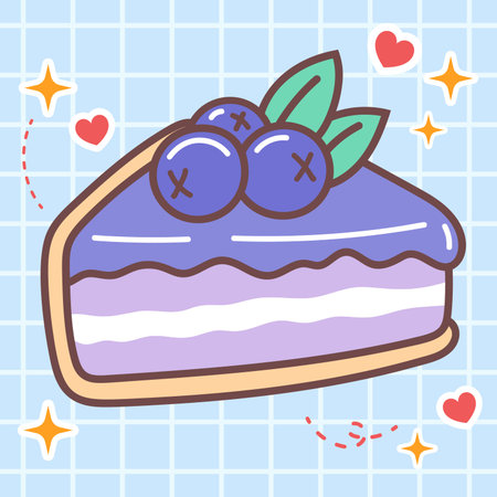 Illustration of a blueberry cake on a blue checkered background