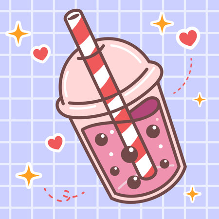 Cute cartoon smoothie in a glass with a straw. Vector illustration.のイラスト素材