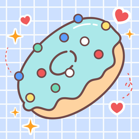 Kawaii food cartoon of donut illustration. vector icon of cute japanese doodle style for kid product, sticker, shirt, wallpaper, cardのイラスト素材