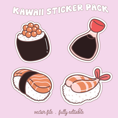 Bright and colorful kawaii food japan style sticker set. Stickers in the magazine.のイラスト素材
