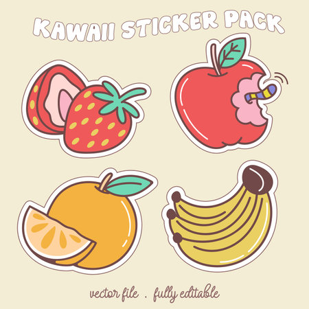Kawaii sticker set or elements with cute japan anime manga cartoon style vector illustrationのイラスト素材