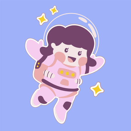Cute little girl in astronaut costume. Vector illustration in cartoon style.のイラスト素材