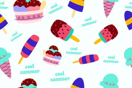 Colourful tropics Summer Seamless Pattern. Hand drawn doodle beauty beach summertime kids background...