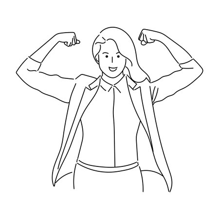 young woman bodybuilding cartoon vector illustration graphic design in black and whiteのイラスト素材