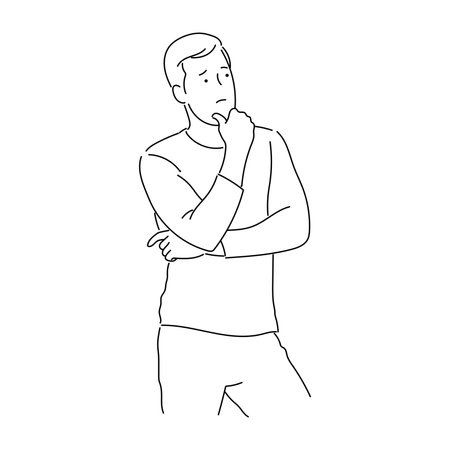 Man suffering from pain in the elbow. Hand drawn outline vector illustration.のイラスト素材