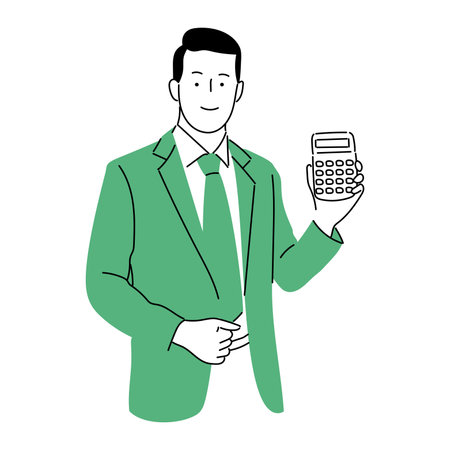 Vector illustration of a man with a calculator. Businessman with calculator.のイラスト素材