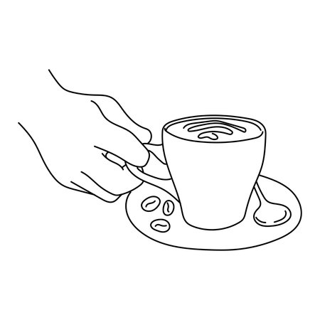 Drinking coffee line art doodle styleのイラスト素材