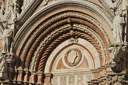 Detail of the facade of the Cathedral of Siena, Italyの写真素材