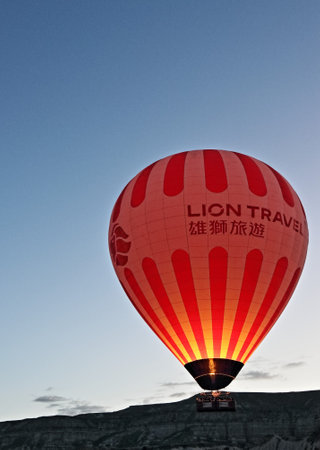 Hot air balloons in Cappadocia at sunrise, Turkeyの写真素材