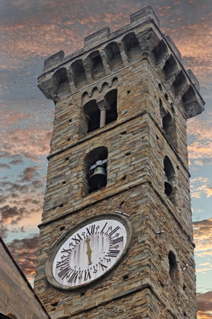 Tower of the San Romolo Cathedral in Fiesole, Tuscany, Central Italy