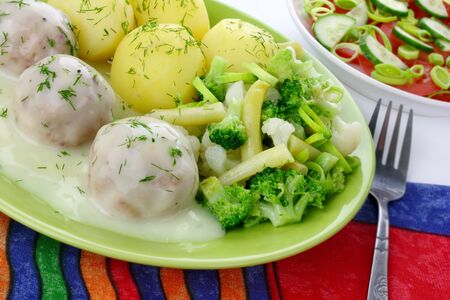 Pork meatballs with dill sauce の写真素材