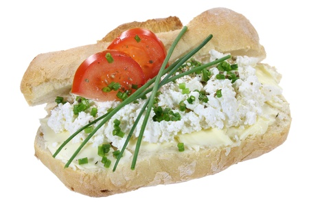 Sandwich with cottage cheese tomato and chivesの写真素材