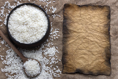 Rice and old paper on canvas
