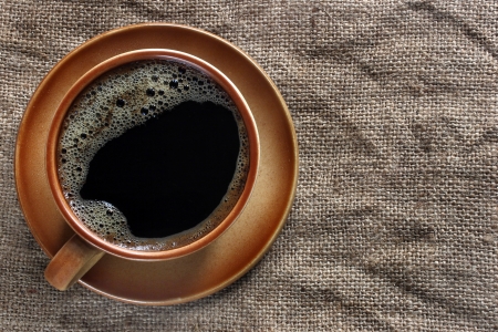 Cup of coffee on canvasの写真素材