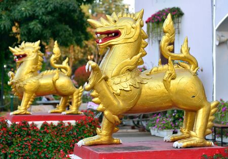 Lion Statue in the Garden, Northern of Thailandの写真素材