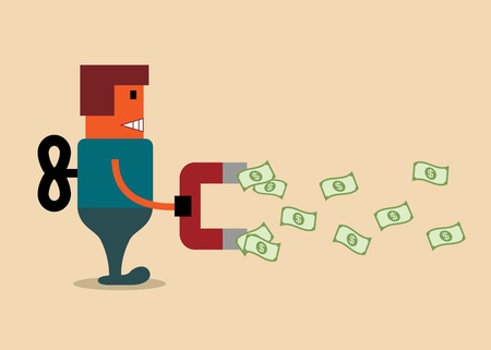 Robot with money magnet, business conceptのイラスト素材