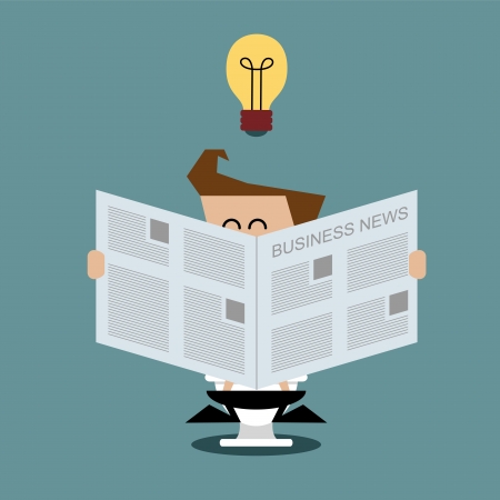 Businessman sitting on toilet and reading newspaper, Business conceptのイラスト素材