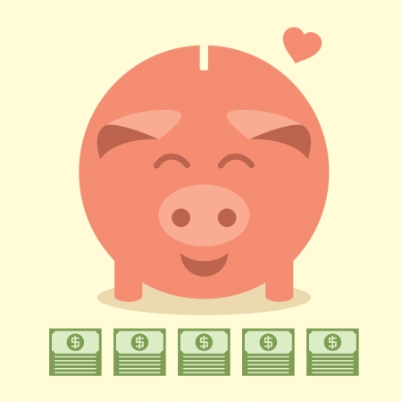 Pink piggy bank love dollars, Business ideaのイラスト素材