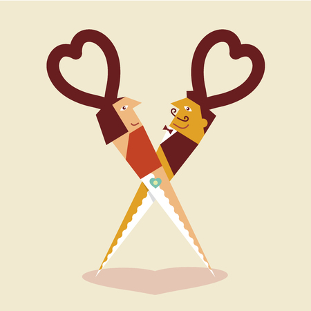 Illustration of lovers dancing in scissors shape, Idea conceptのイラスト素材