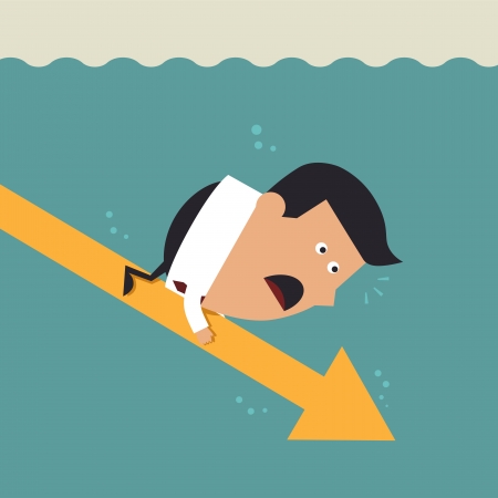 Young businessman with falling arrow, Business conceptのイラスト素材