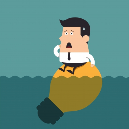 Young businessman with big light bulb underwater, Business conceptのイラスト素材