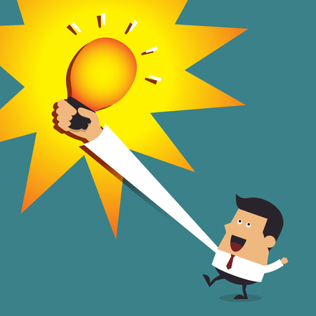 Young businessman with light bulbs, Idea conceptのイラスト素材