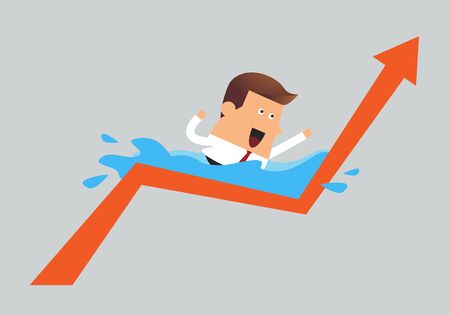 Young businessman swimming with graph up, Business ideaのイラスト素材