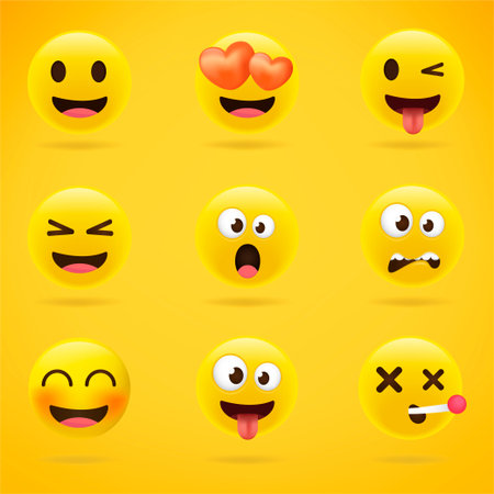 Set of Minimal Cute Emoticons on yellow Background . Isolated Vector Illustrationのイラスト素材