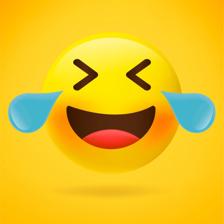Smiley face with tears on yellow background. Yellow emoticon. Vector illustrationのイラスト素材