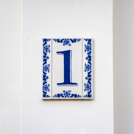 delft blue porcelain house number oneの写真素材
