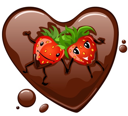 Cartoon strawberry supine in chocolate heartのイラスト素材