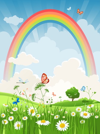 Summer sunny day with rainbowのイラスト素材