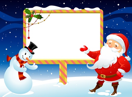 Santa Claus and snowman with billboard for you messageのイラスト素材