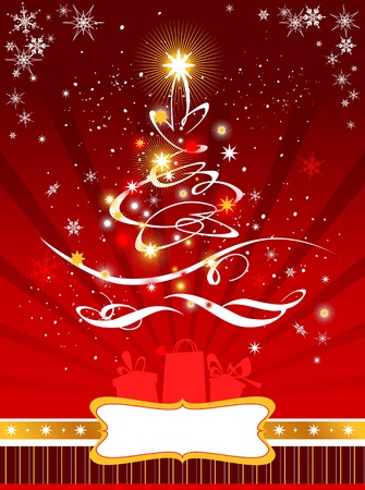 Christmas  tree on red  backgroundのイラスト素材